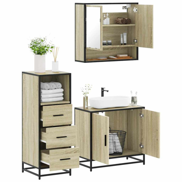Set de muebles de baño 3 pzas madera contrachapada roble Sonoma D