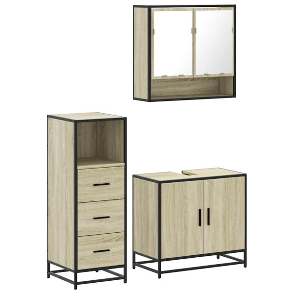 Set de muebles de baño 3 pzas madera contrachapada roble Sonoma M 2