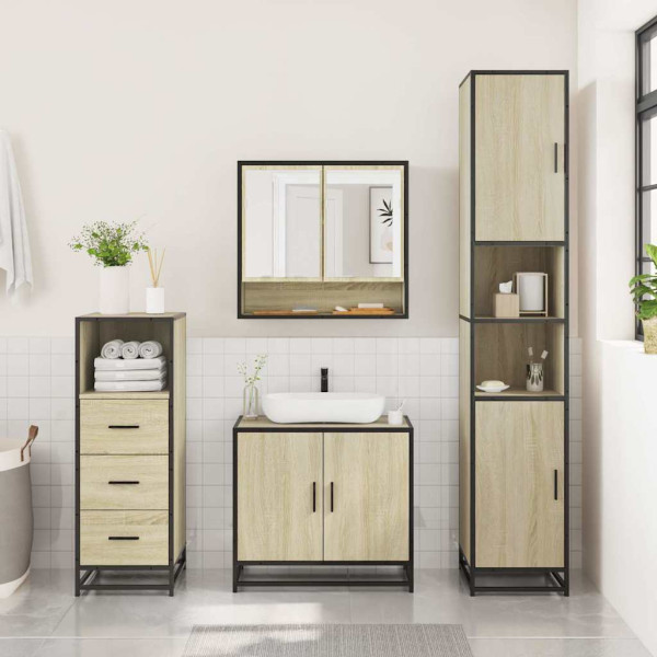Set de muebles de baño 3 pzas madera contrachapada roble Sonoma M 3