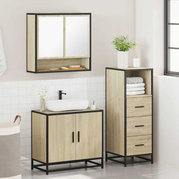 Set de muebles de baño 3 pzas madera contrachapada roble Sonoma M 4
