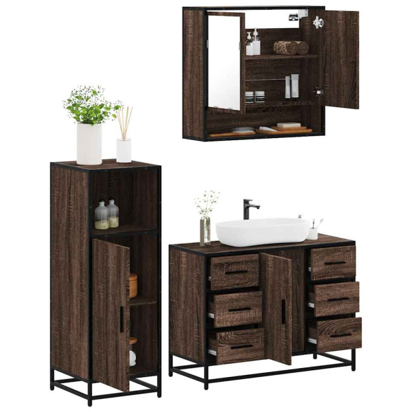 Set de muebles baño 3 pzas madera contrachapada roble marrón D