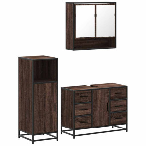 Set de muebles baño 3 pzas madera contrachapada roble marrón H