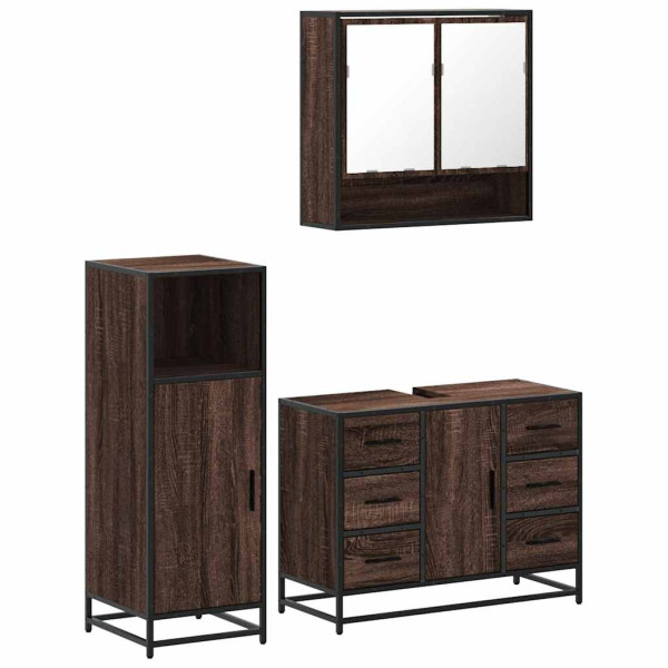 Set de muebles baño 3 pzas madera contrachapada roble marrón M 2