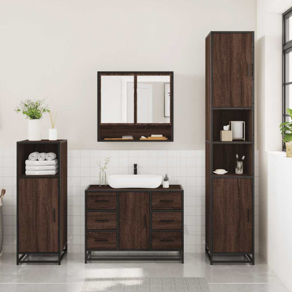Set de muebles baño 3 pzas madera contrachapada roble marrón M 3