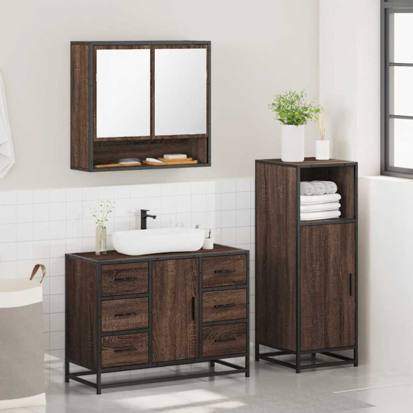 Set de muebles baño 3 pzas madera contrachapada roble marrón M 4
