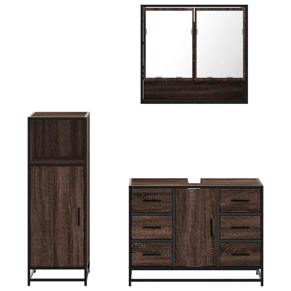 Set de muebles baño 3 pzas madera contrachapada roble marrón M 5