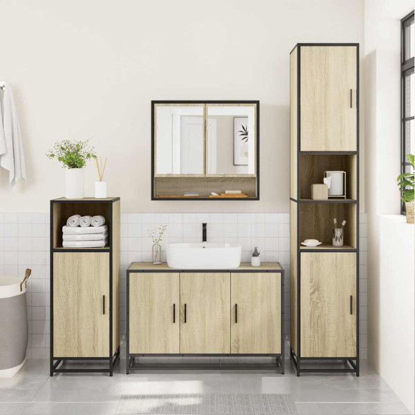 Juego de muebles de baño 4 pzas contrachapada roble sonoma M 4