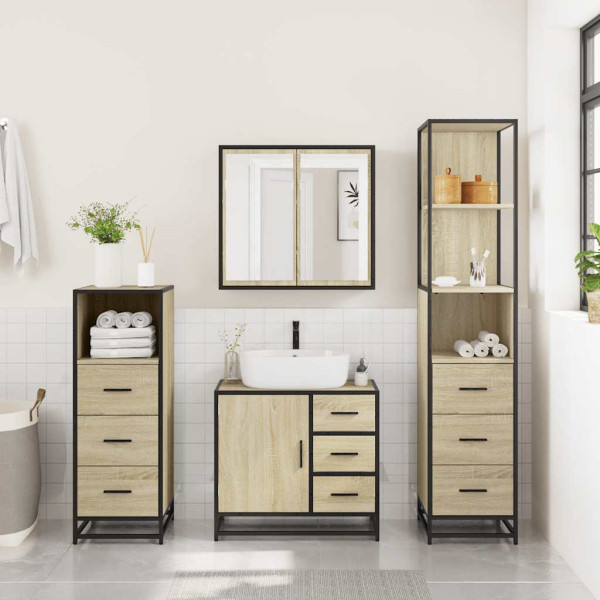 Juego de muebles de baño 4 pzas contrachapada roble sonoma M 3