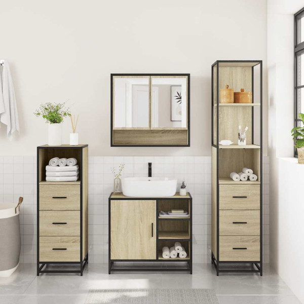 Juego de muebles de baño 4 pzas contrachapada roble sonoma M 4