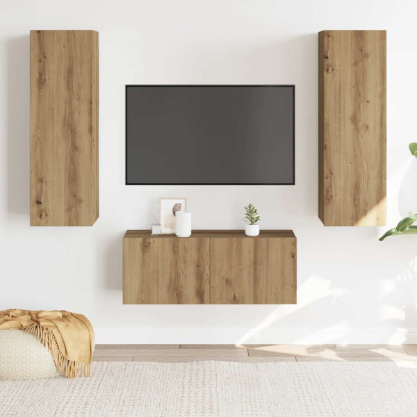 Muebles de TV de pared 3 uds madera ingeniería roble artesanal M 3