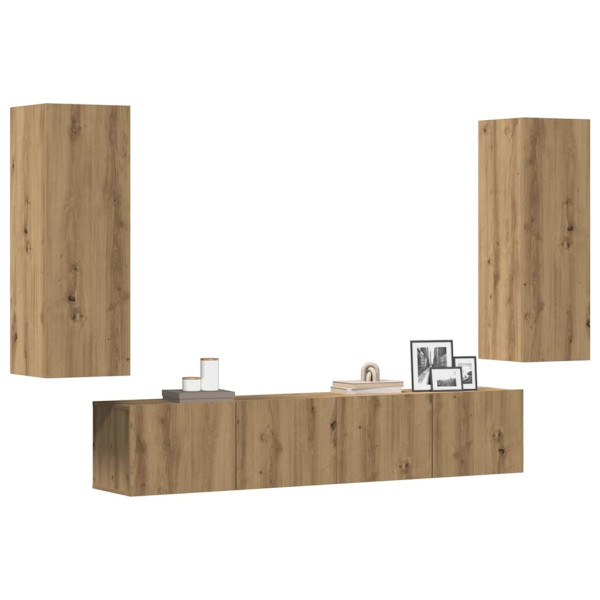 Muebles de TV de pared 4 uds madera ingeniería roble artesanal D