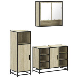 Set de muebles de baño 3 pzas madera contrachapada roble Sonoma H