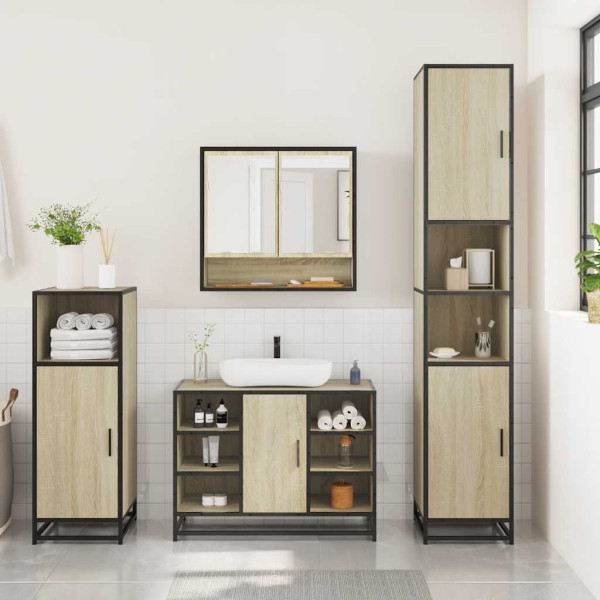 Set de muebles de baño 3 pzas madera contrachapada roble Sonoma M 3