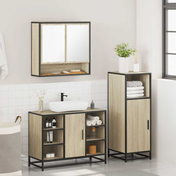 Set de muebles de baño 3 pzas madera contrachapada roble Sonoma M 4