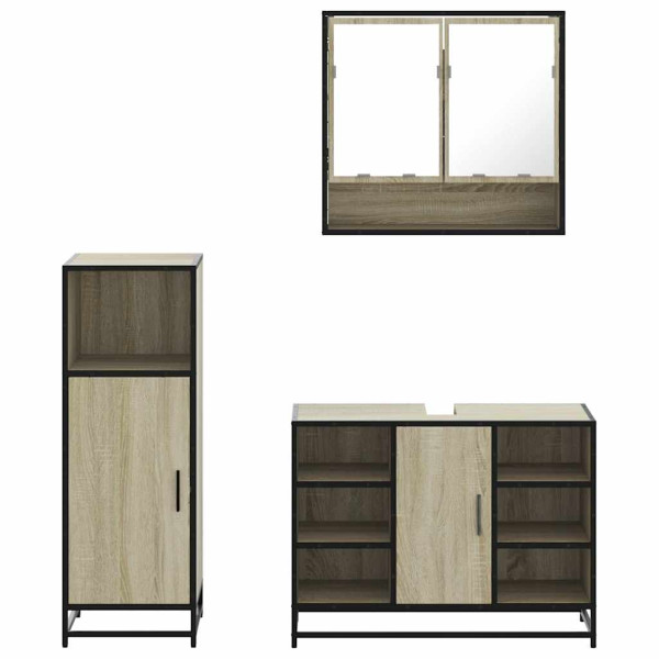 Set de muebles de baño 3 pzas madera contrachapada roble Sonoma M 5