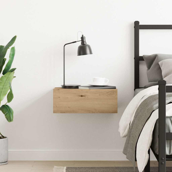 Mesita de noche flotante madera roble artesanal 40x32x15 cm M 4