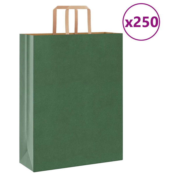 Bolsas de papel kraft con asas 250 uds verde 32x12x42 cm D