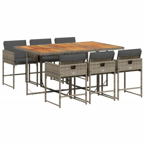 Set comedor jardín 7 pzas y cojines ratán sintético gris M 2