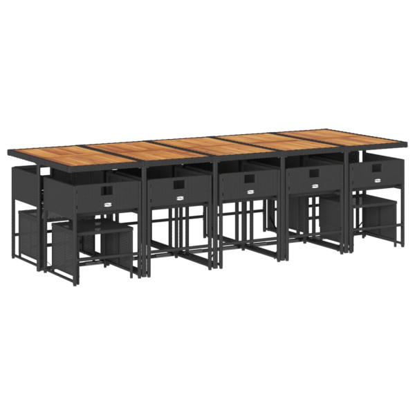 15 pcs conjunto de jantar p/jardim com almofadões vime PE preto M 3