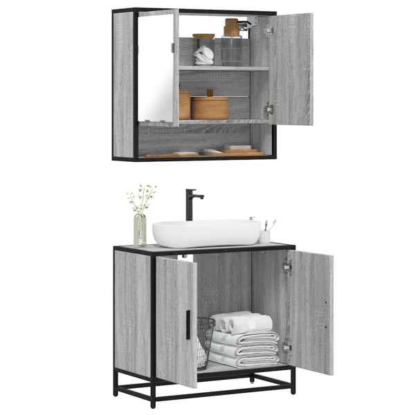 Set de muebles de baño 2 pzas madera contrachapada gris sonoma D