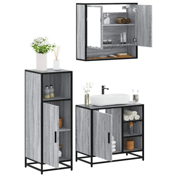 Set de muebles de baño 3 pzas madera contrachapada gris sonoma D