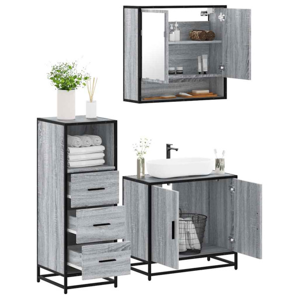 Set de muebles de baño 3 pzas madera contrachapada gris sonoma D