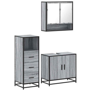 Set de muebles de baño 3 pzas madera contrachapada gris sonoma H