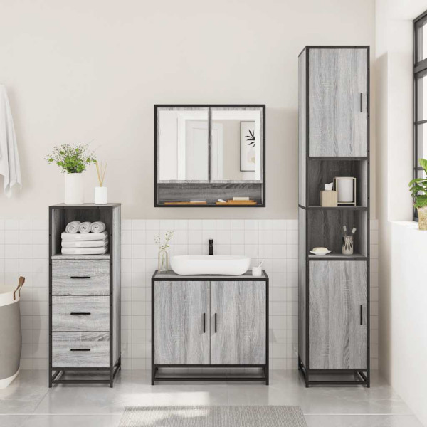 Set de muebles de baño 3 pzas madera contrachapada gris sonoma M 3
