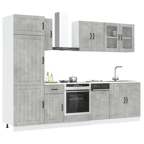 Mueble cocina Kalmar gris hormigón 8 pzas madera contrachapada D