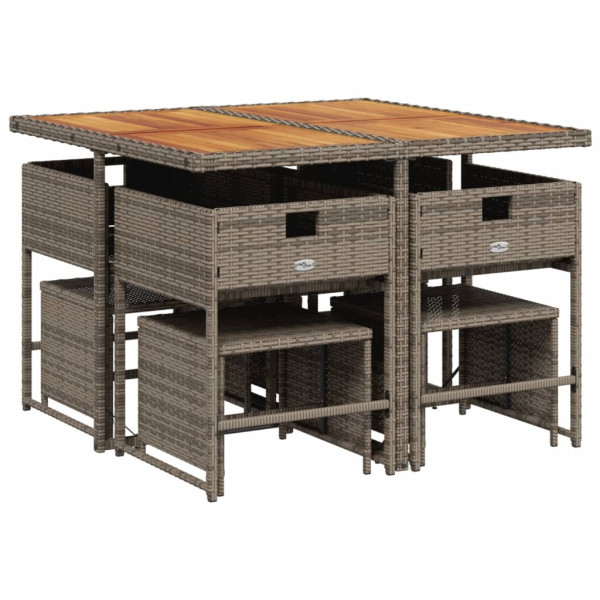 Set comedor jardín 9 pzas y cojines ratán sintético gris M 3