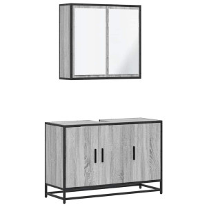 2 pcs conjunto móveis WC derivados de madeira sonoma cinza H