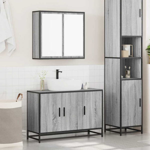 Set de muebles de baño 2 pzas madera contrachapada gris sonoma M 3