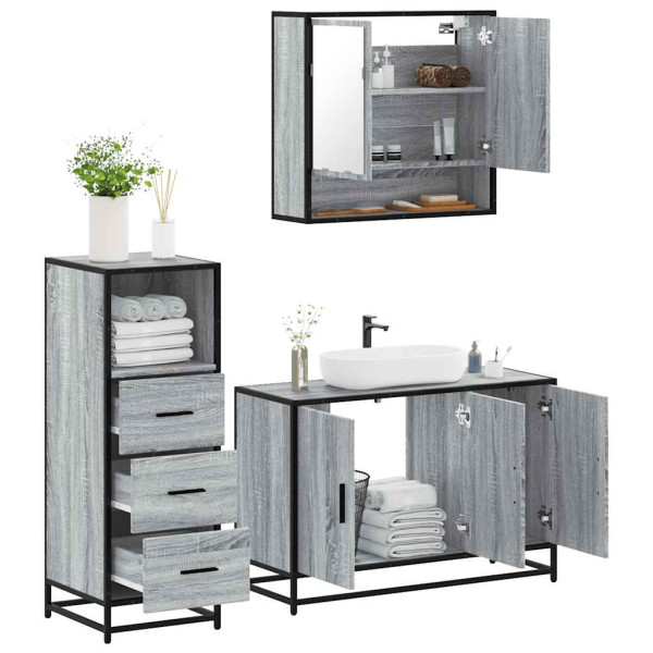 Set de muebles de baño 3 pzas madera contrachapada gris sonoma D