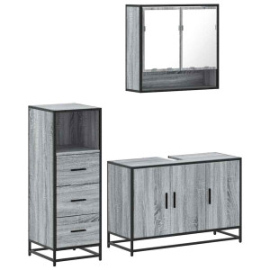 Set de muebles de baño 3 pzas madera contrachapada gris sonoma H