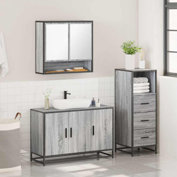 Set de muebles de baño 3 pzas madera contrachapada gris sonoma M 4