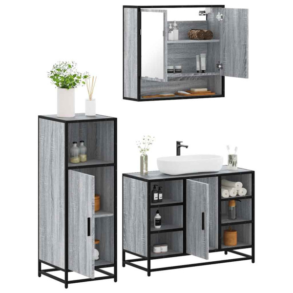 Set de muebles de baño 3 pzas madera contrachapada gris sonoma D