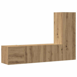 Muebles de TV de pared 3 uds madera ingeniería roble artesanal H