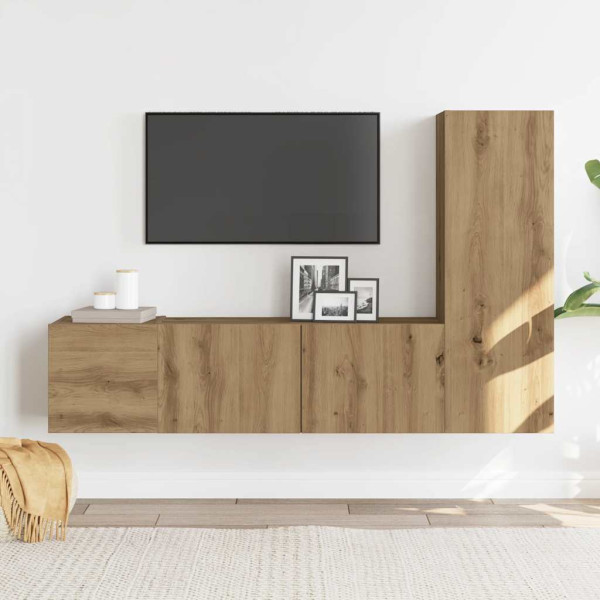 Muebles de TV de pared 3 uds madera ingeniería roble artesanal M 3