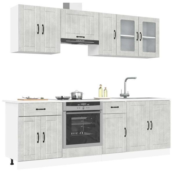 Mueble cocina Kalmar gris hormigón 8 pzas madera contrachapada D