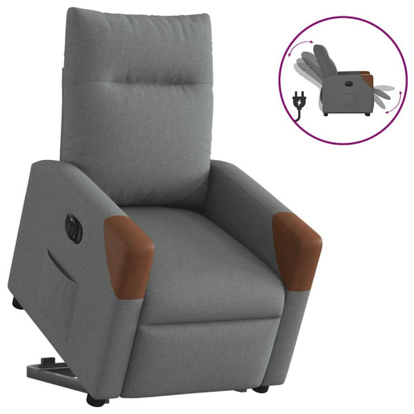 Sillón eléctrico reclinable elevable de tela gris oscuro D