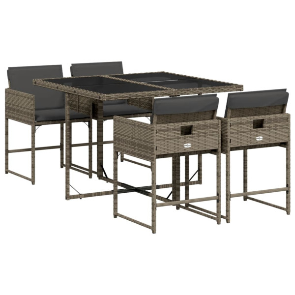 Set comedor de jardín 5 piezas con cojines ratán sintético gris M 2