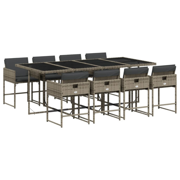 Set comedor jardín 9 pzas y cojines ratán sintético gris M 2