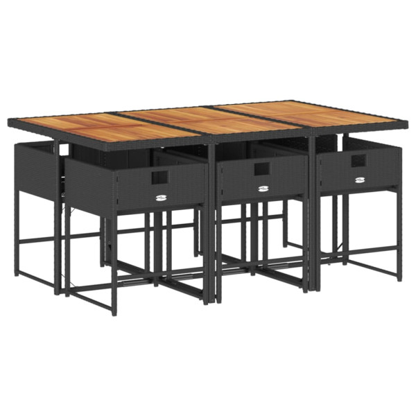 Set de comedor de jardín 7 pzas y cojines ratán sintético negro M 3