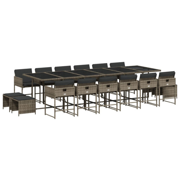 Set comedor de jardín 17 pzas y cojines ratán sintético gris M 2