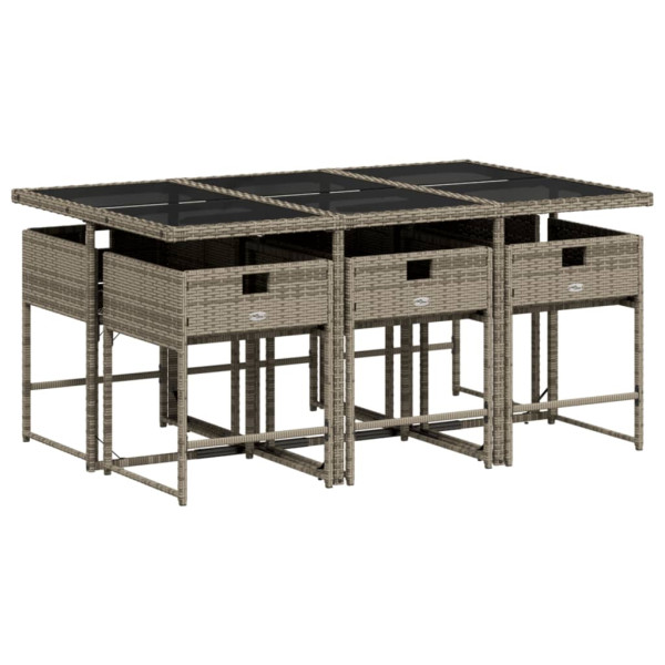 Set comedor jardín 7 pzas y cojines ratán sintético gris M 3