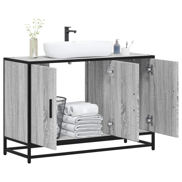 Armario lavabo baño madera ingeniería gris Sonoma 90x33x60 cm D