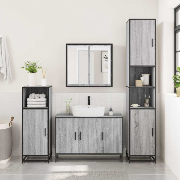 Armario lavabo baño madera ingeniería gris Sonoma 90x33x60 cm M 3