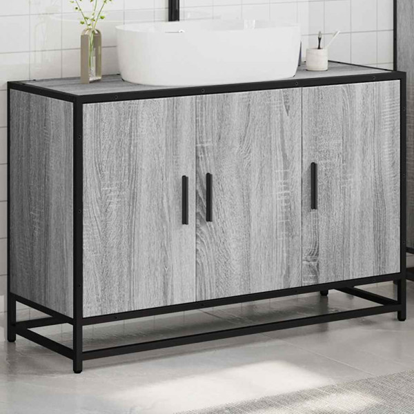 Armario lavabo baño madera ingeniería gris Sonoma 90x33x60 cm M 4