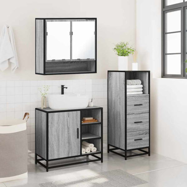 Set de muebles de baño 3 pzas madera contrachapada gris sonoma M 4