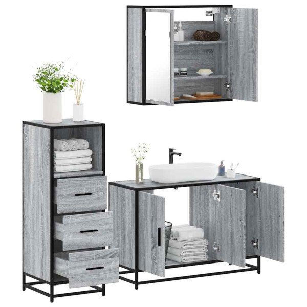 Set de muebles de baño 3 pzas madera contrachapada gris sonoma D